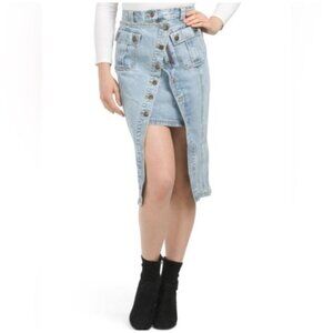 Light Wash Denim Button-Front Midi Skirt